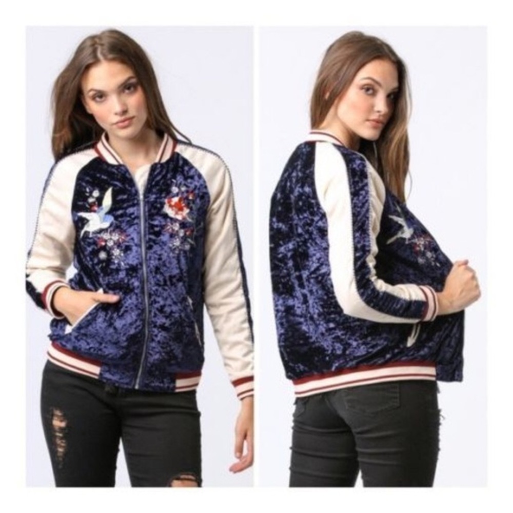 Anthropologie paper crane velvet bomber jacket M - Picture 1 of 8